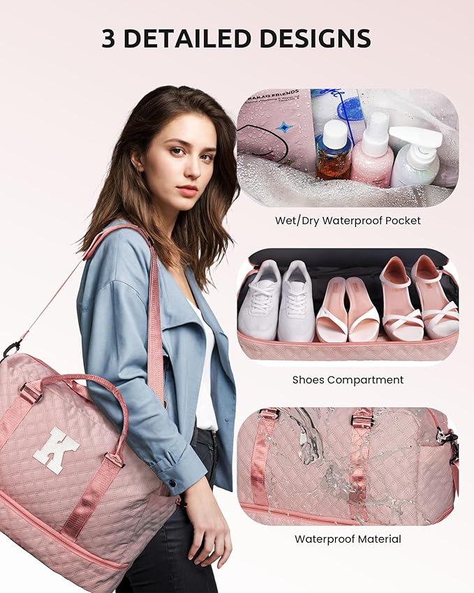 Vogewood-Teen Girl Gifts Trendy Stuff-Initial Duffle Bag, Sister Gifts - Weekender Overnight Dance Bag for Girls-Travel Bag with Monogram, Letter Bags With Shoe & Makeup Compartments (N)