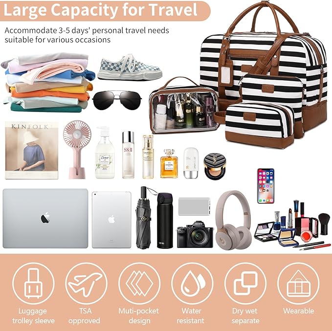 Wogarl Weekender Bags for Women Large Overnight Bag Weekend Travel Duffel Bag Carry on Shoulder with Shoe Compartment Toiletry Bag for Travel Business Gym