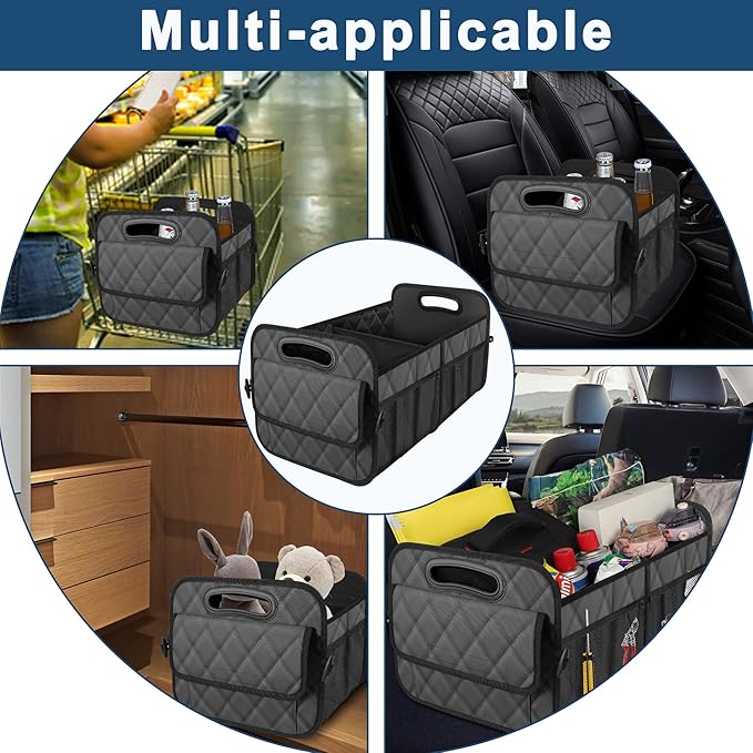 Deosk Car Trunk Organizer for SUV, Car Organizers and Storage with 6 Pocket, Car Accessories for Women/Men 70L Waterproof Polyester Trunk Organizer(Large, Charcoal)