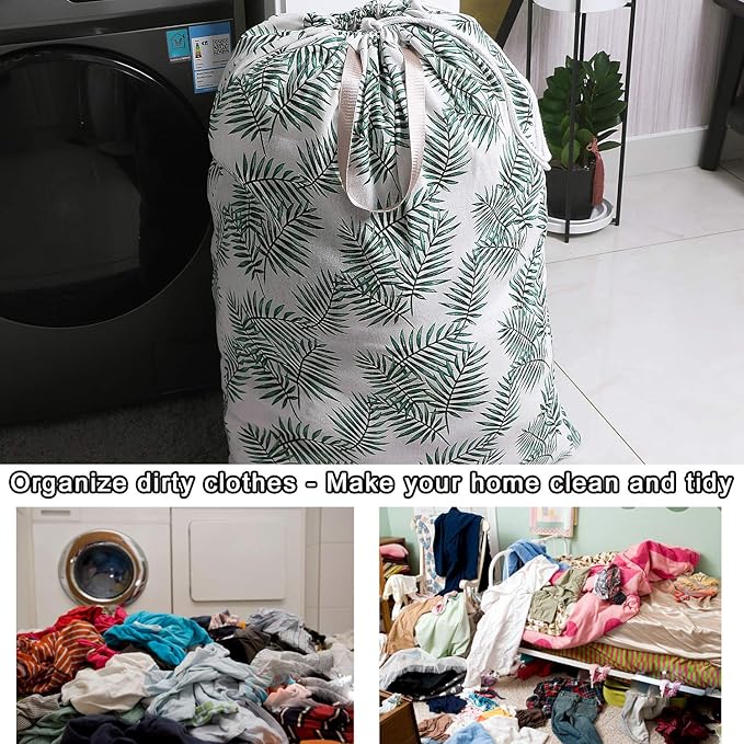 Extra Large Laundry Bag with Drawstring and Handle, Heavy Duty Travel Dirty Clothes Bag for Laundromat and Household, Durable Rip-Stop Laundry Hamper Liner, 28 x 40 Inch, Bamboo