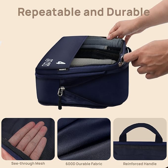 7 Set Compression Packing Cubes Travel Accessories Expandable Packing Organizers (Navy Blue)