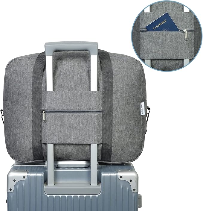 For Spirit Airlines Personal Item Bag 18x14x8 Foldable Travel Duffel Bag Tote Duffle Carry on Luggage for Women and Men 30L (Grey (With Shoulder Strap))