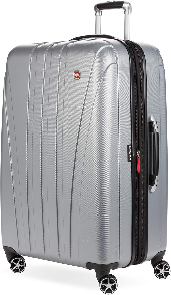 SwissGear 7585 Hardside Expandable Luggage with Spinner Wheels, Silver, Checked-Large 28-Inch