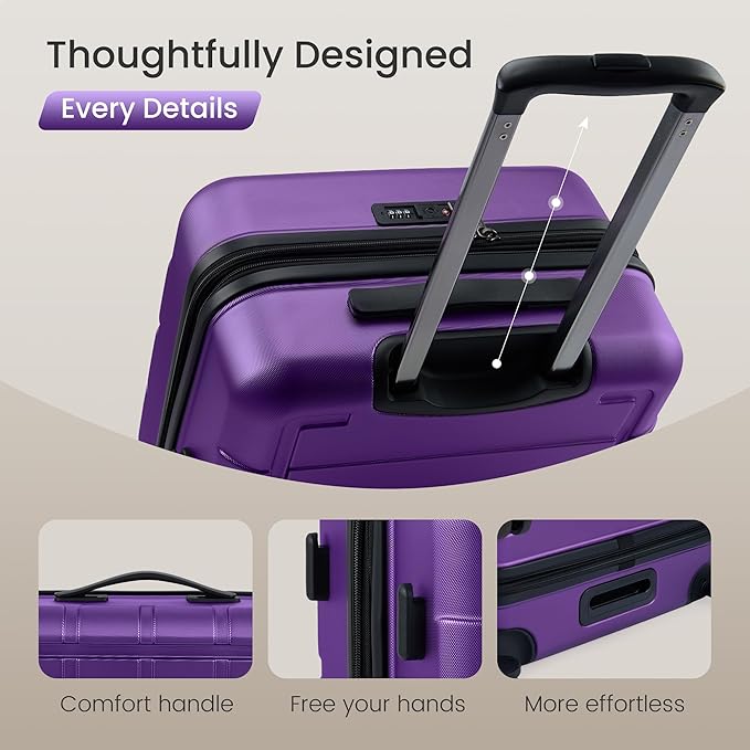 SHOWKOO Luggage Sets Expandable 100% PC Durable Suitcase Sets Double Wheels TSA Lock 4 Piece Luggage Set Purple