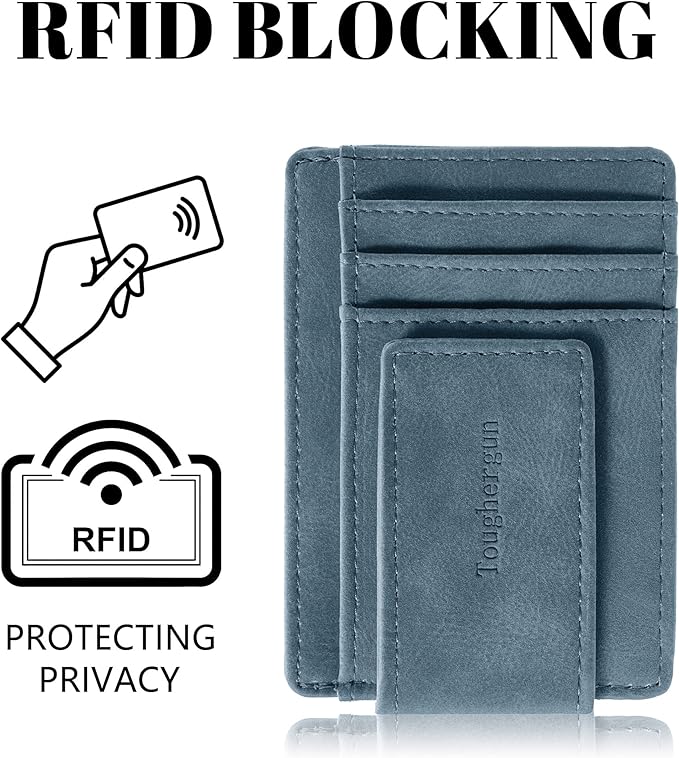 Toughergun Slim Wallet for Men RFID Blocking Money Clip, Minimalist Front Pocket Credit Card Holder, Magnetic Thin Mens Wallets with ID Window