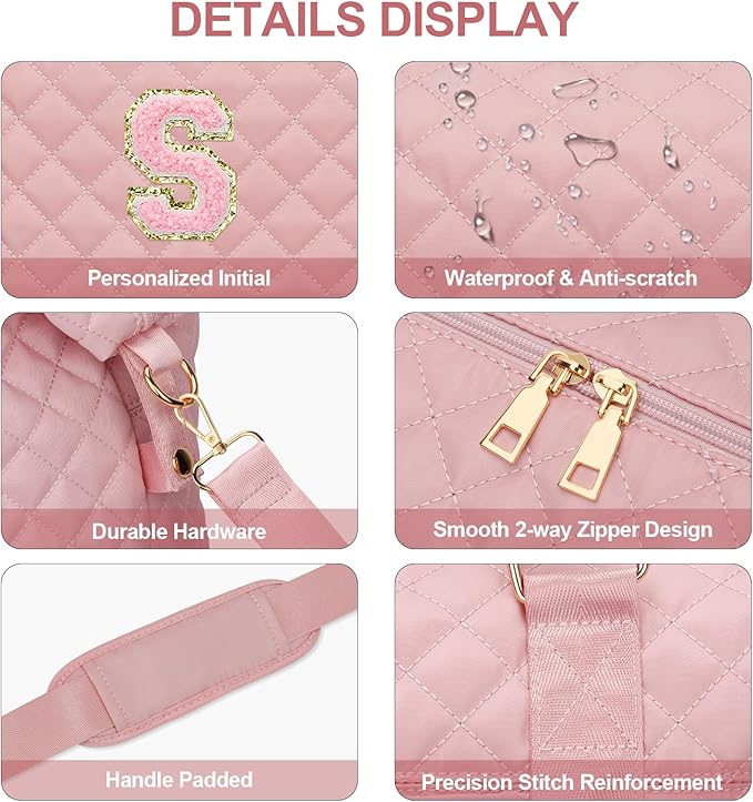 Gifts for Teen Girl, Initial Travel Duffle Bag, Personalized Women Weekender Overnight Bags, Gift for Daughter Kid Mom Friend College Girl Graduation Teacher（Pink,S)