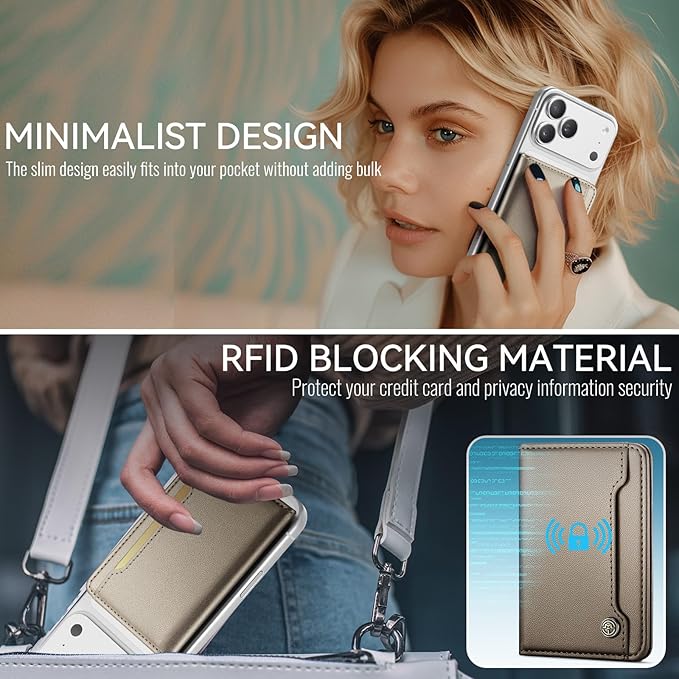 Vinich for MagSafe Wallet Magnetic RFID Blocking Card Holder Compatible with MagSafe Phones and Cases, Strong Magnet Minimalist Phone Wallet for iPhone 17/16/15/14/13/12/ Pro/Max/Plus, Desert Titanium