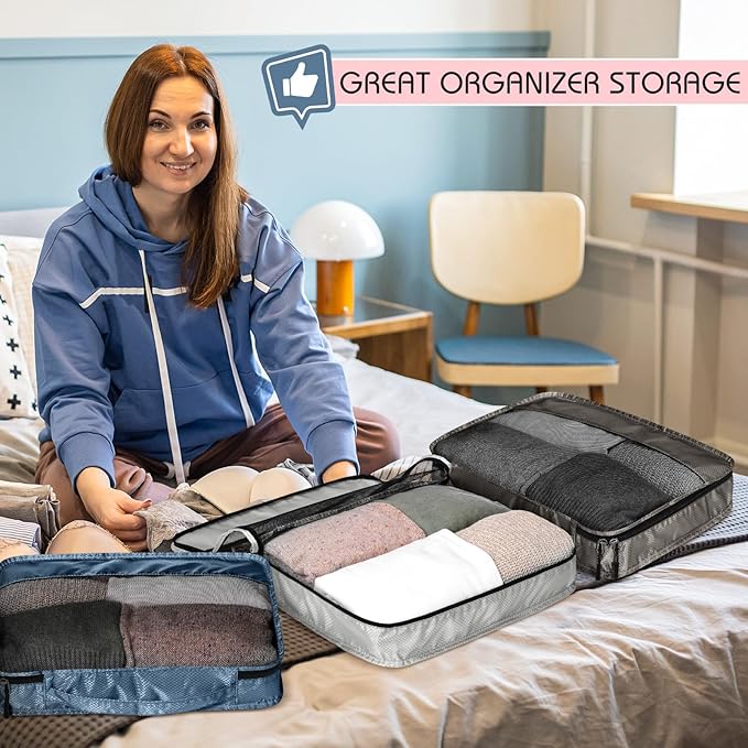 5 Pcs Packing Cubes for Suitcase Large Travel Cubes Carry on Luggage Organizer Bags for Clothes Accessories(M,Morandi)