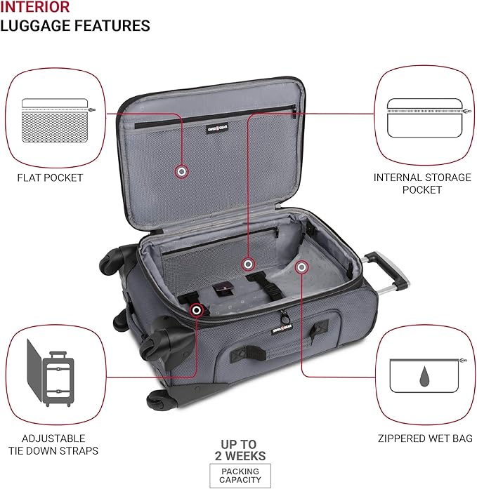 SWISSGEAR Sion Softside Expandable Spinner Luggage Durable Lightweight Travel Suitcase, Dark Grey, 2-Piece Set (21/25)