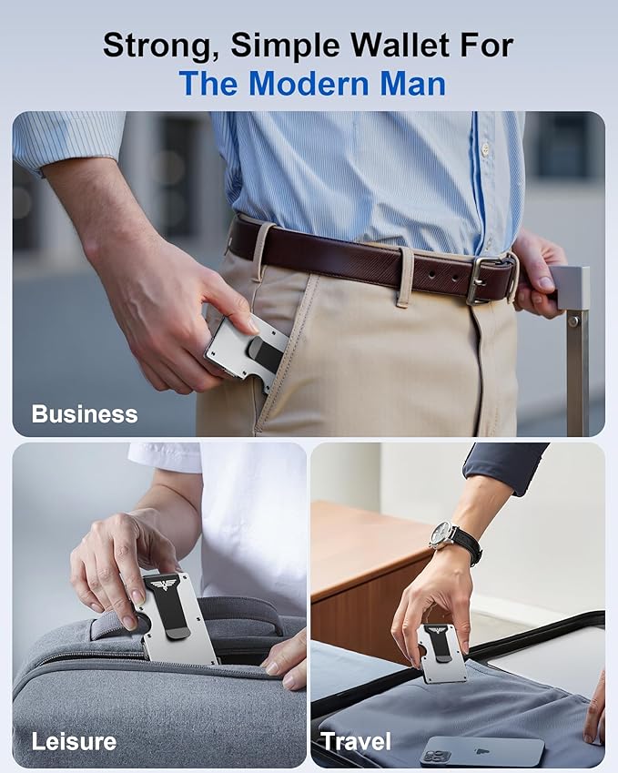 Upgraded Hinged Minimalist Wallet for Men | Slim Metal RFID Blocking Wallet | Credit Card Holder & Money Clip Holds 20 Cards | Premium Scratch-Resistant Finish | Ideal Gift for Men(AirTag Compatible)