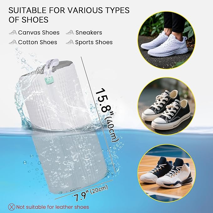 2Pcs Shoe Washing Machine Bag, Sneaker Laundry Bag for Washing Machine, Extra Long and Thick Microfibre Fluff, Reusable for Washer and Dryer (2pcs, White-gray)
