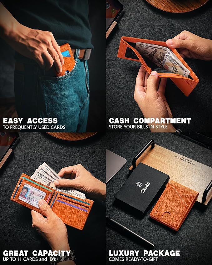 Zitahli Bifold Wallets for Men - Slim RFID Leather Credit Card Holder for 6-11 Cards, Minimalist Thin Wallet with ID Window & Cash Slot,Front Pockt Carteras Para Hombres, Birthday Gifts for Men | Slim, RFID Blocking, Premium, Front Pocket, Gift Box, Le...