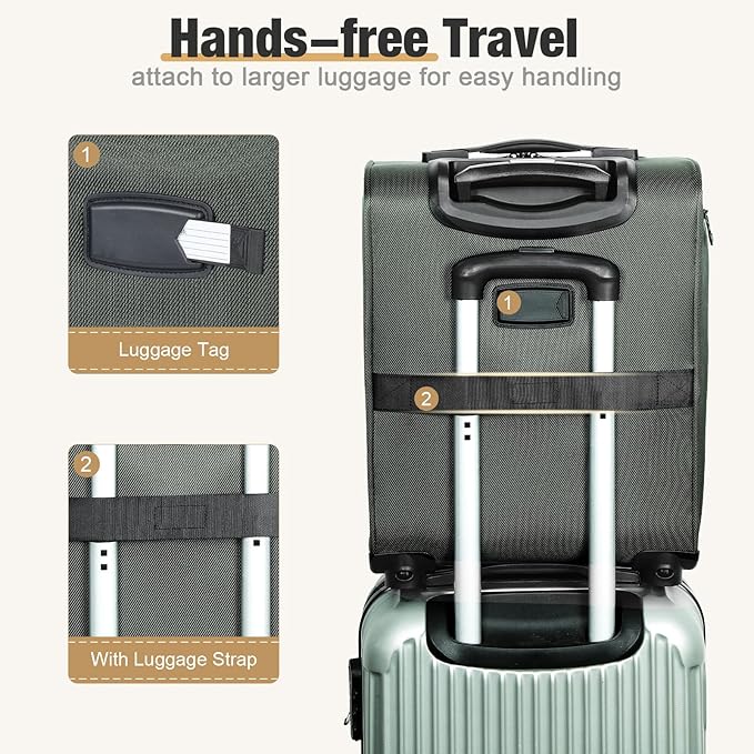 Softside Carry on Luggage Airline Approved, 17 Inch Underseat Carry-on Luggage with Removable Spinner Wheels, Small Personal Item Suitcase for Travel Business (Green, 17 inch_Underseat)