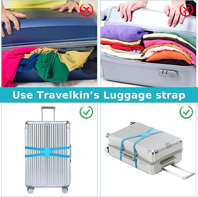 Travelkin Luggage Straps - Bungees for Suitcases, Add a Bag, Travel Bag Bungee Belt for Luggage Carry On (Blue 2 Pack)