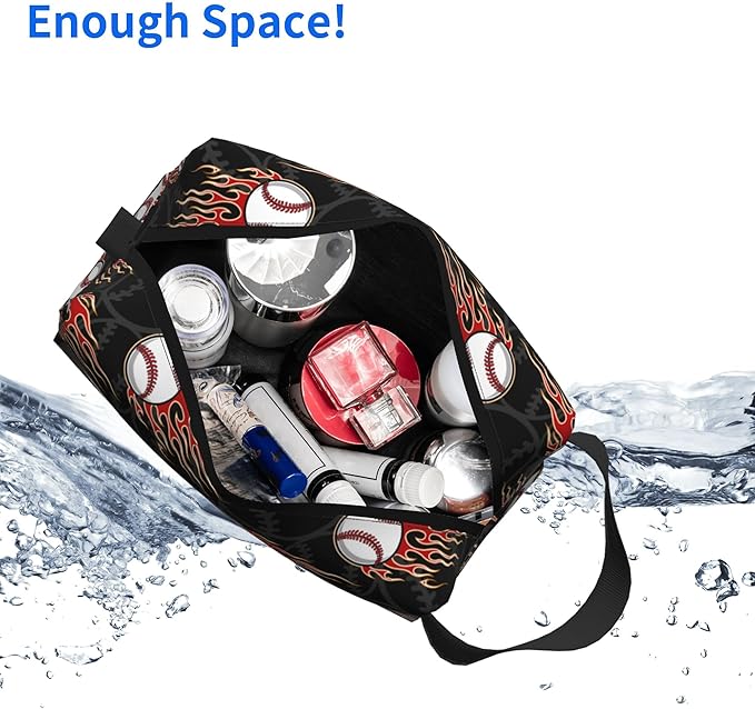 Kids Travel Toiletry Bag for Boys Girls - Waterproof Makeup Pouch Hanging Cosmetic Wash Bags Dopp Kit Shaving Bag for Toiletries Accessories(Fire Baseball)