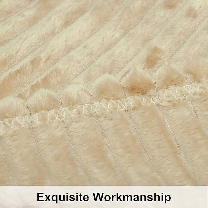 NTBAY Plush Flannel Twin Bed Blanket, 60X80 Inches Soft and Warm Lightweight Blanket with Striped Texture Bed Blanket for Couch Sofa Bed All Seasons, 60"x80", Khaki