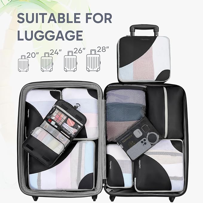 10 Set Packing Cubes for Travel, Gifts for Women Mom,Anti-Tearing Suitcase Organizer for Luggage with Shoe & Hanging Toiletry Bag,OlarHike Vacation Essentials & Accessories for Cruise Ship