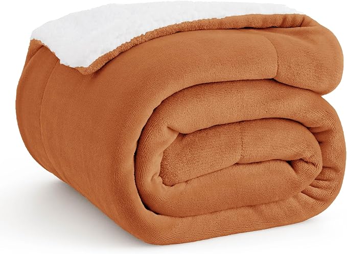 Bedsure GentleSoft Sherpa Fleece Twin Size Blanket for Couch, Non-Heated, Thick and Warm Throw for Women and Men, Soft Fuzzy Plush Twin Blanket for Winter, Burnt Orange, 60x80 Inches