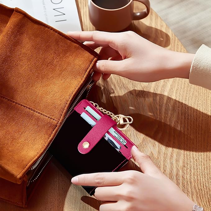 Airkit Small Wallets Woman RFID Blocking Leather Credit Card Holder - with ID Window - Card Wallets for Women - with Zipper Coin Purse - Keychain Wallet