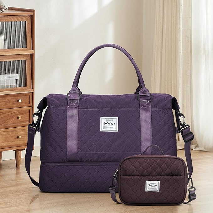 Weekender Bags for Women, Carry on Overnight Weekend Travel Duffel Bag with Shoes Compartment &Toiletry Bag, Personal Item Bag for Travel Business Trips Sport Hospital
