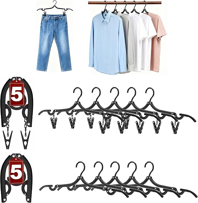 Travel Hangers, Cruise Ship Essentials Travel Essentials, Portable Cruises Must Haves 2025, Folding Hangers for Suitcase, RV Camping Airplane Europe Vacation Essential (10, Black)