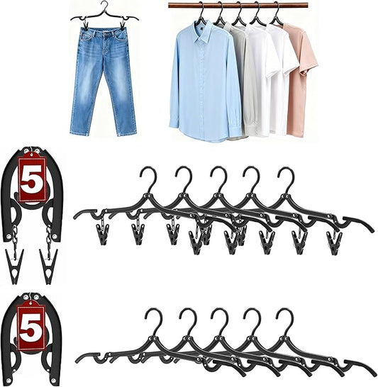 Travel Hangers, Cruise Ship Essentials Travel Essentials, Portable Cruises Must Haves 2025, Folding Hangers for Suitcase, RV Camping Airplane Europe Vacation Essential (10, Black)