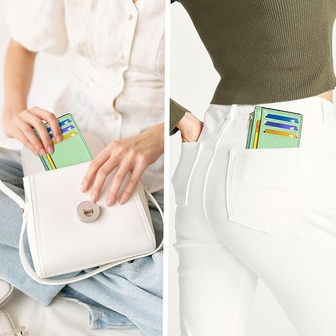 Tipmile Credit Card Holder for Women Slim Minimalist Front Pocket RFID Blocking Wallet Small Compact Card Case with ID Window, Grass Green