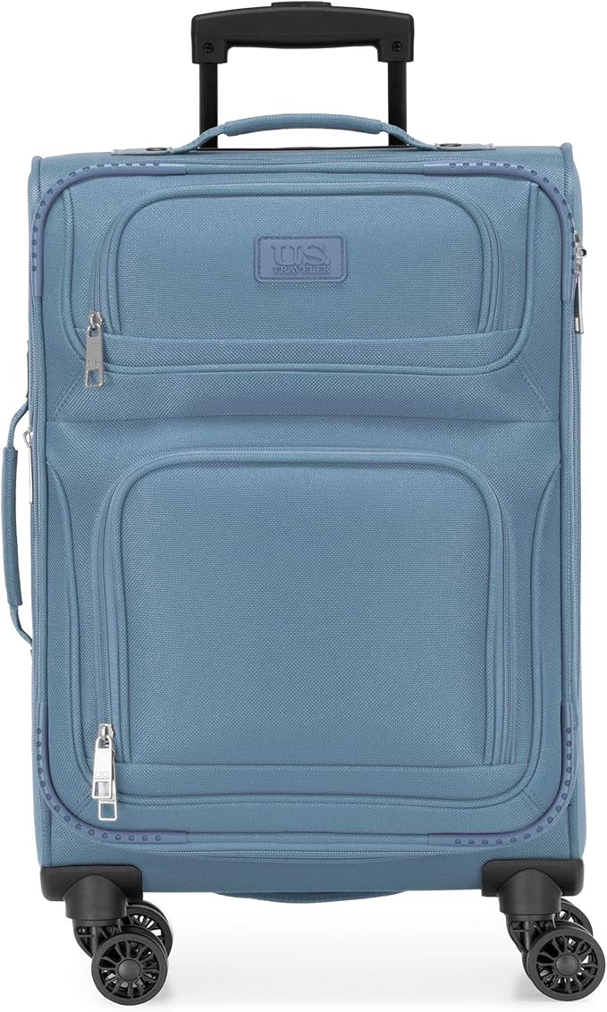 U.S. Traveler Rio Lightweight Softside Rolling Carry-on Suitcase, 4-Wheel Single, Light Blue