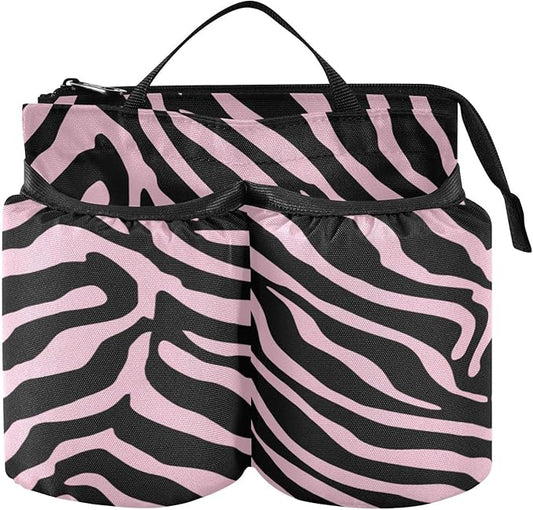 Pink Zebra Print Luggage Cup Holder Travel Portable Free Hand Drink Carrier Suitcase Drinks Beverage Holder Carry-On Bottle Mug Holder Organizer Bag Travelers Accessories