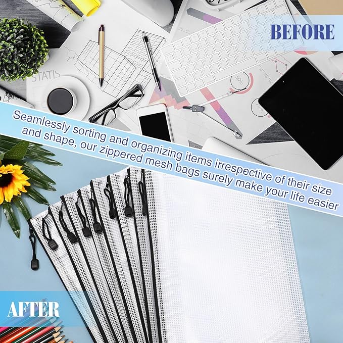 Jetec 32 Pcs Mesh Zipper Bags Toy Storage Bikini Organizer Bag Bolsas Para Guardar Trajes De Bano Waterproof Zipper Reusable Pouch Puzzle Multipurpose for Storage Office(Black,13 x 9.5 Inch)