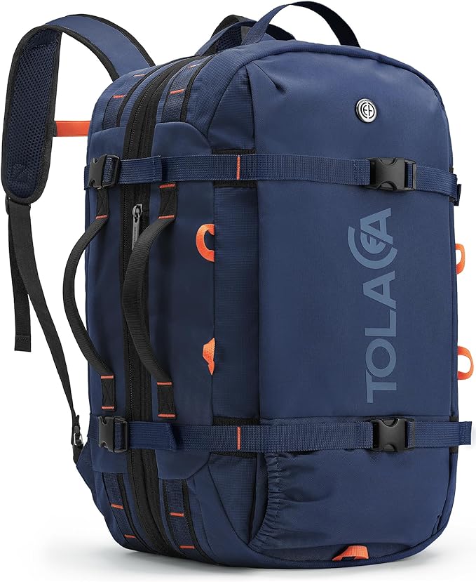 Tolaccea Travel Backpack for Men Women, 40L-50L Carry On Backpack with Wet Dry Compartment, Flight Approved Laptop Daypack Fits 15.6", Convertible Expandable Large Rucksack Duffel Bag for Work Travel