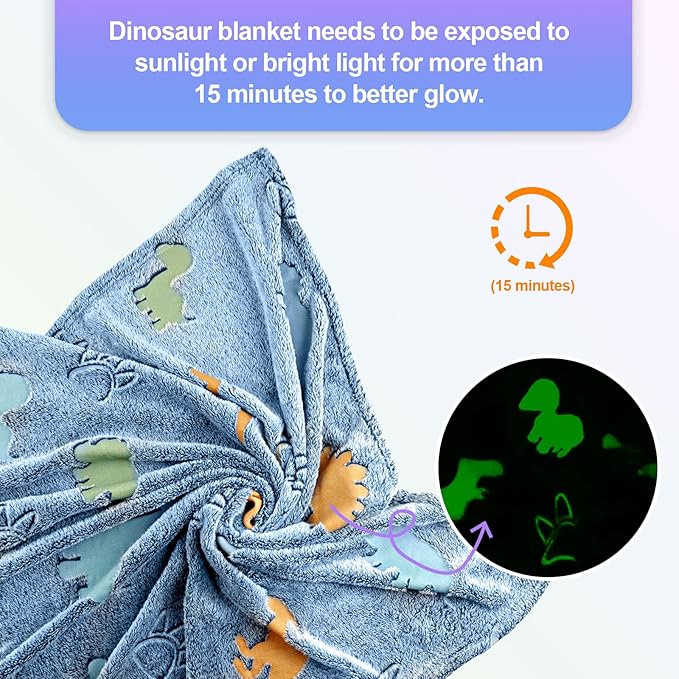 TEHALK Dinosaur Glow in The Dark Blanket for Kids, Toddler Blanket for Boys, Dinosaur Gifts for Boys/Kids, Soft Fleece Blanket Throw, Birthday Gifts 40"x60" (Pack of 2)