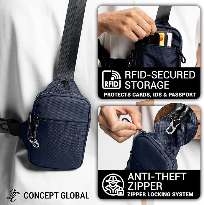 Travel Sling Bag for Men & Women - Water Resistant Crossbody Multipocket Chest Bag with Anti-Theft & RFID