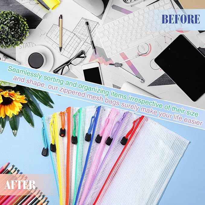 Jetec 32 Pcs Mesh Zipper Bags Toy Storage Bikini Organizer Bag Bolsas Para Guardar Trajes De Bano Waterproof Zipper Reusable Pouch Puzzle Multipurpose for Storage Office(Cute Color,9.5 x 4.5 Inch)