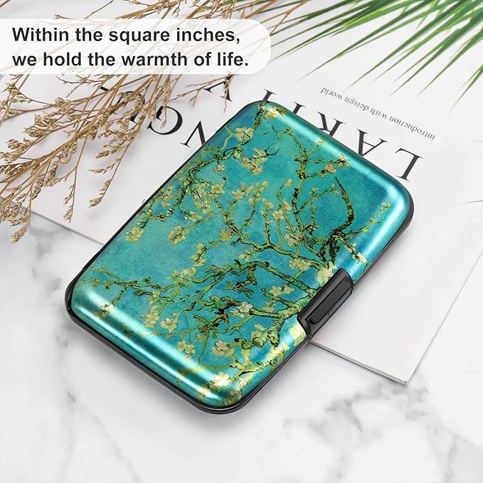 ELFISH Mini RFID Aluminum Wallet Credit Cards Holder Business Card Case Metal ID Case for Men Women（Apricot flower