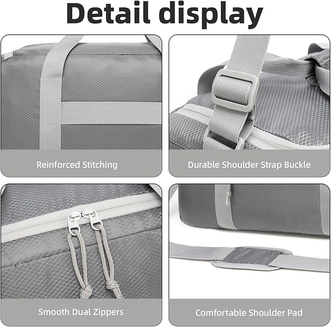 Foldable Travel Duffel Bag, Lightweight & Easy to Carry Water-Repellent Duffle Bag - 2-Way Zipper & Interior Pouch, Ideal for Weekend Trips, Daily Use,Camping，Sports