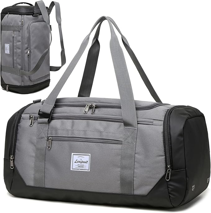 Laripwit Travel Duffle Bag for men 40L Medium Sports Gym Bag with Wet Pocket & Shoes Compartment Weekender Overnight Backpack for Traveling Duffel Bag Backpack for Women, Gray