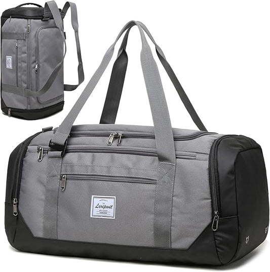 Laripwit Travel Duffle Bag for men 40L Medium Sports Gym Bag with Wet Pocket & Shoes Compartment Weekender Overnight Backpack for Traveling Duffel Bag Backpack for Women, Gray