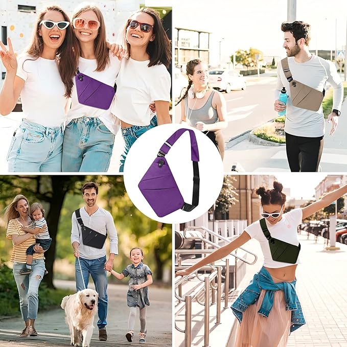 Sling Bag Shoulder Bag Anti-Theft Crossbody Bag for Women Men Sling Backpack Travel Essentials for Travel Casual(Purple)
