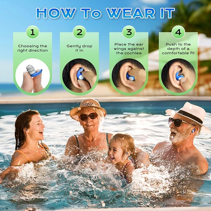 Waterproof Swimming Ear Plugs for Kids - 3 Pairs of Reusable Soft Silicone Swim Earplugs,Ear Protection for Children (4-12 Years Old) - Ideal for Surfing, Diving, Pool, Showering, and Water Sports