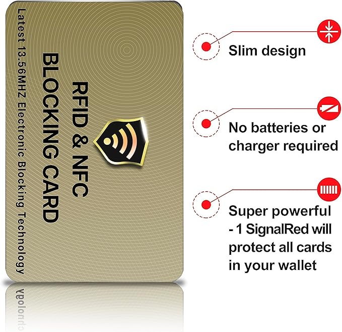 SaiTech IT RFID Blocking Cards, 2 Pack One Card Protects Entire Wallet Purse For Men & Women, NFC Contactless Bank Debit Credit Card Protector ID ATM Guard Card – Golden