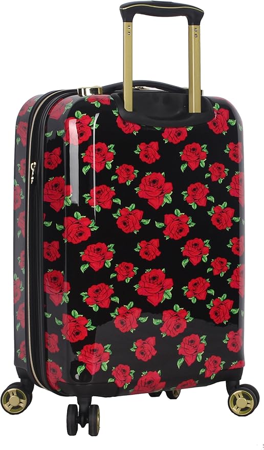 Betsey Johnson Designer 20 Inch Carry On - Expandable (ABS + PC) Hardside Luggage - Lightweight Durable Suitcase With 8-Rolling Spinner Wheels for Women (Covered Roses)