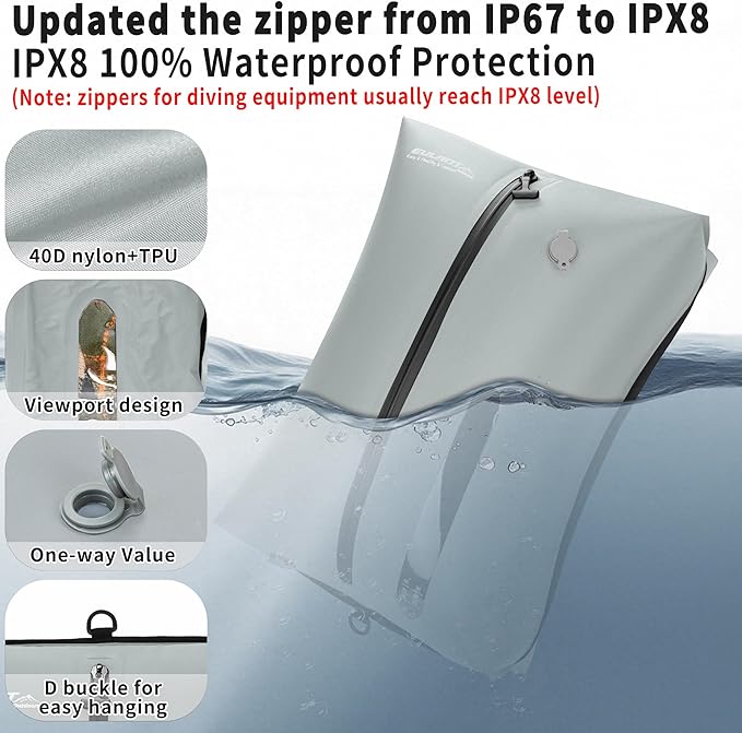Reusable Vacuum Bags for Travel,Professional Waterproof IPX8 Vacuum Compression Bag for Suitcases Backpack,Space Saver Bags Packing Organizers for Clothing Packing(1 Pack,Gray)