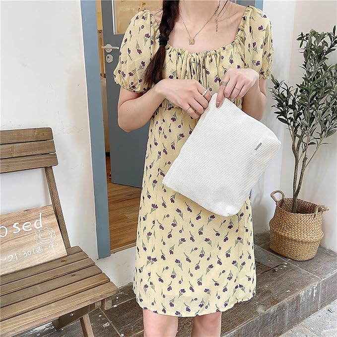 Cosmetic Bags for Women - Corduroy Cosmetic Bag Aesthetic Women Handbags Purses Smile Dots Makeup Organizer Storage Makeup Bag Girls Case Bags (Pure Milky white)