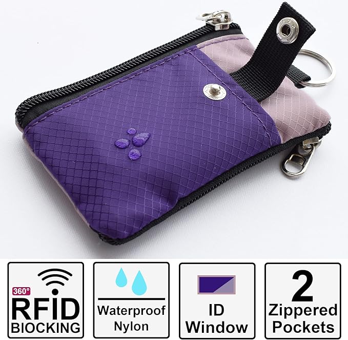 CHENSPRX Minimalist RFID Blocking Small Wallet with ID Window,WaterResistant Zip Id Case Wallet with Lanyard Keychain for Cards,Cash,Travel,Women,Men