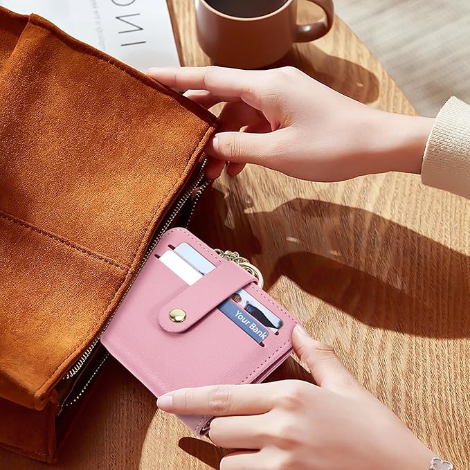 Airkit Small Wallets Woman RFID Blocking Leather Credit Card Holder - with ID Window - Card Wallets for Women - with Zipper Coin Purse - Keychain Wallet