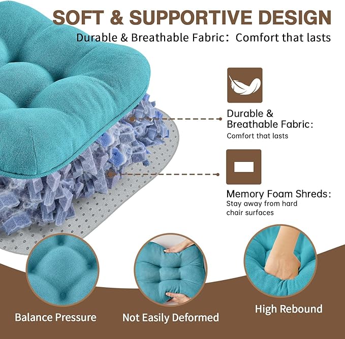 BETU Chair Cushions for Dining Chairs Set of 4,3.5" Thick Kitchen Table Chair Pads with Ties,Non Slip Backing and Covers, Seat Cushion for Dining Room,Bar,Patio Chairs,16"X16"X3.5",Teal