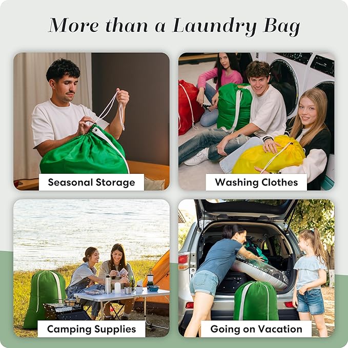 Handy Laundry Extra Large Laundry Bag with Adjustable Shoulder Strap – Heavy Duty, Durable Nylon, Drawstring Locking Closure, 30" x 40" – Laundry Bags for Travel, College Dorm, Camping, Green