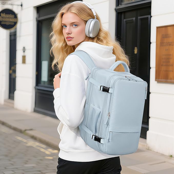 Beraliy 29L Travel Backpack Women, Airline Approved Backpack, Carry On luggage, 17.3 inch Laptop Backpack, Waterproof Business Hiking Weekend Bag, Light-blue