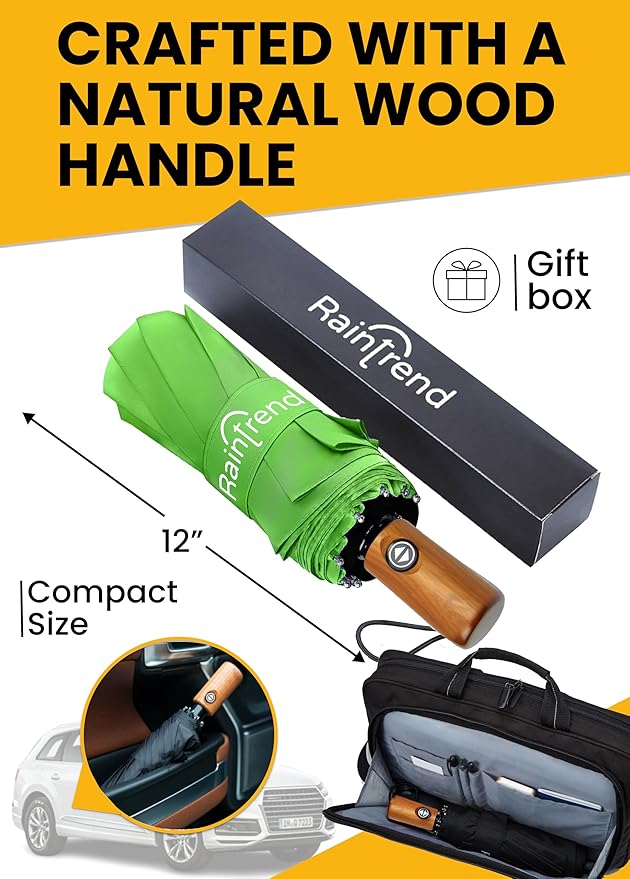Raintrend Windproof Travel Umbrellas for Rain Automatic +10% Bigger Canopy Strong Frame Compact Folding Portable Umbrella for Women Men Backpack Purse